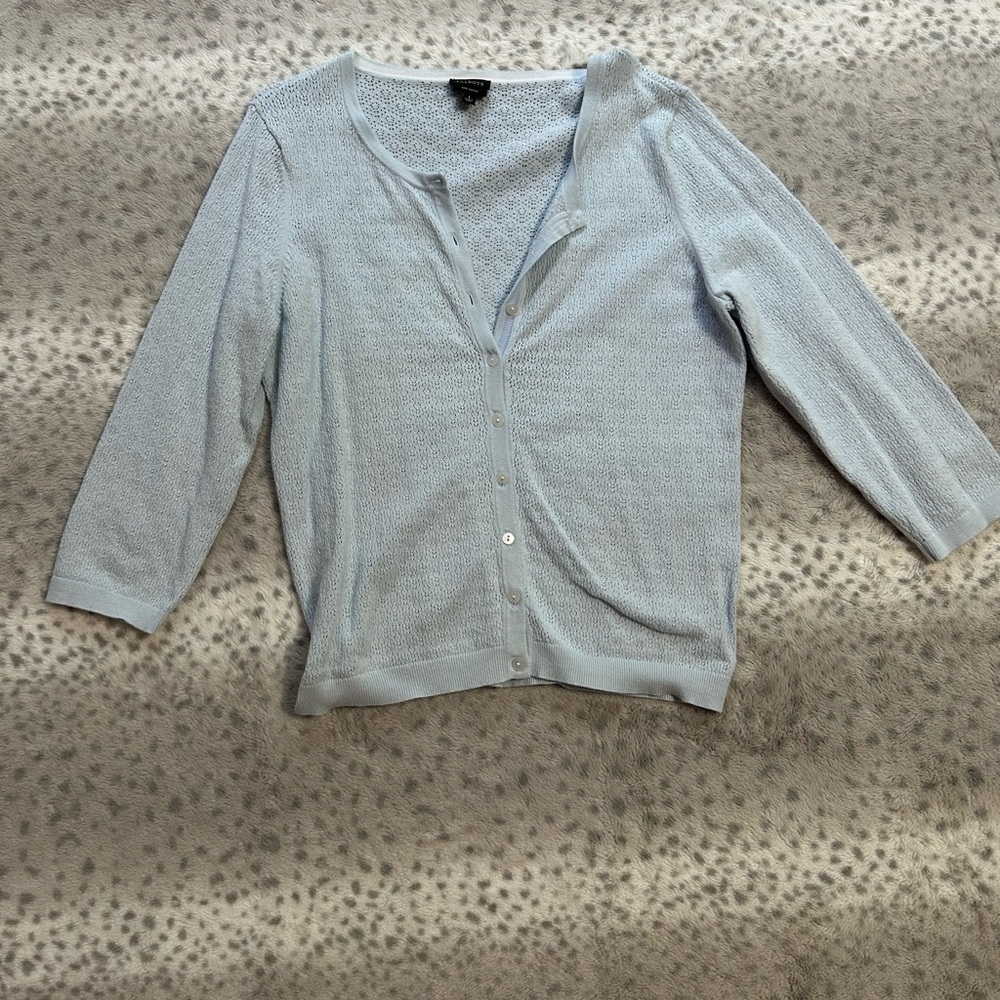 Talbots Blue Cardigan Lightweight Knit Sweater